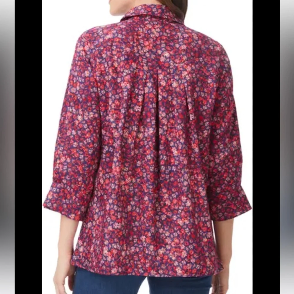 Foxcroft Coral Sunset Floral Button-up Shirt Size 2